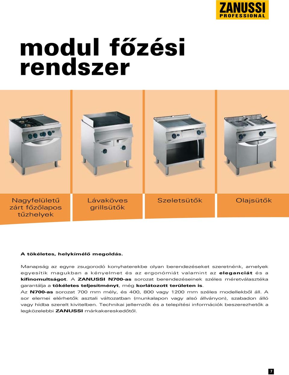 A ZANUSSI N700-as sorozat berendezéseinek széles méretválasztéka garantálja a tökéletes teljesítményt, még korlátozott területen is.