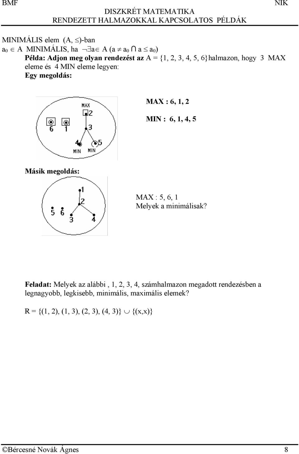 megoldás: MAX : 5, 6, 1 Melyek a minimálisak?