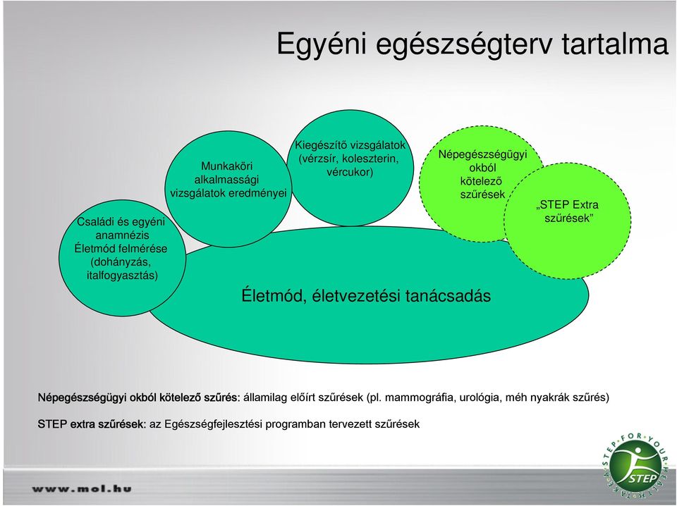 kötelezı szőrések Életmód, életvezetési tanácsadás STEP Extra szőrések Népegészségügyi okból kötelező szűrés: államilag