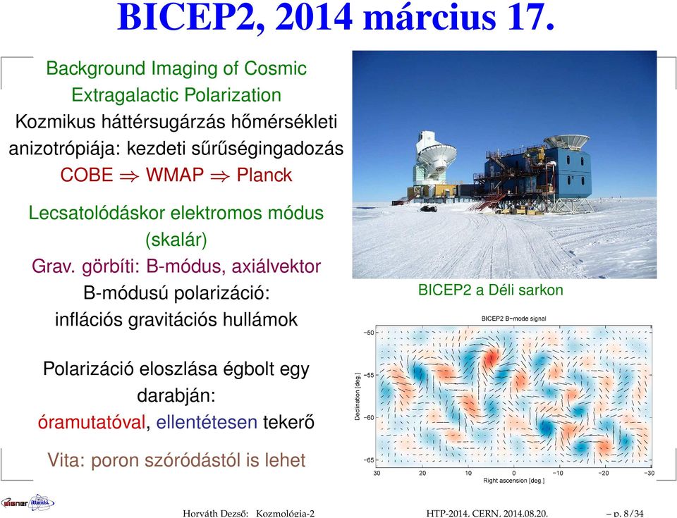 sűrűségingadozás COBE WMAP Planck Lecsatolódáskor elektromos módus (skalár) Grav.