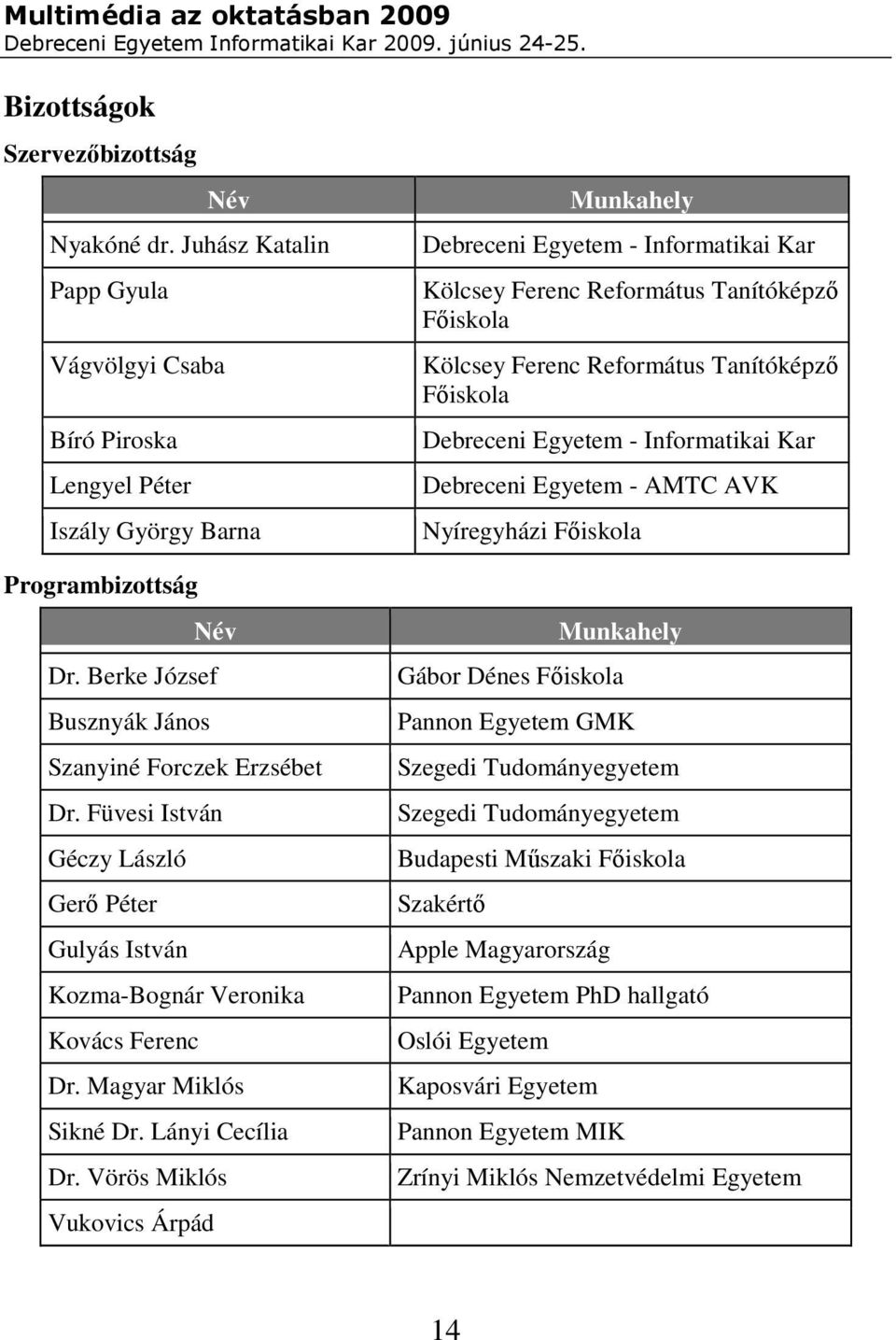 Vörös Miklós Vukovics Árpád Munkahely Debreceni Egyetem - Informatikai Kar Kölcsey Ferenc Református Tanítóképzı Fıiskola Kölcsey Ferenc Református Tanítóképzı Fıiskola Debreceni Egyetem -