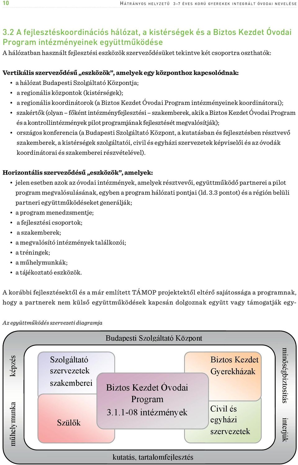 oszthatók: Vertikális szerveződésű eszközök, amelyek egy központhoz kapcsolódnak: a hálózat Budapesti Szolgáltató Központja; a regionális központok (kistérségek); a regionális koordinátorok (a Biztos