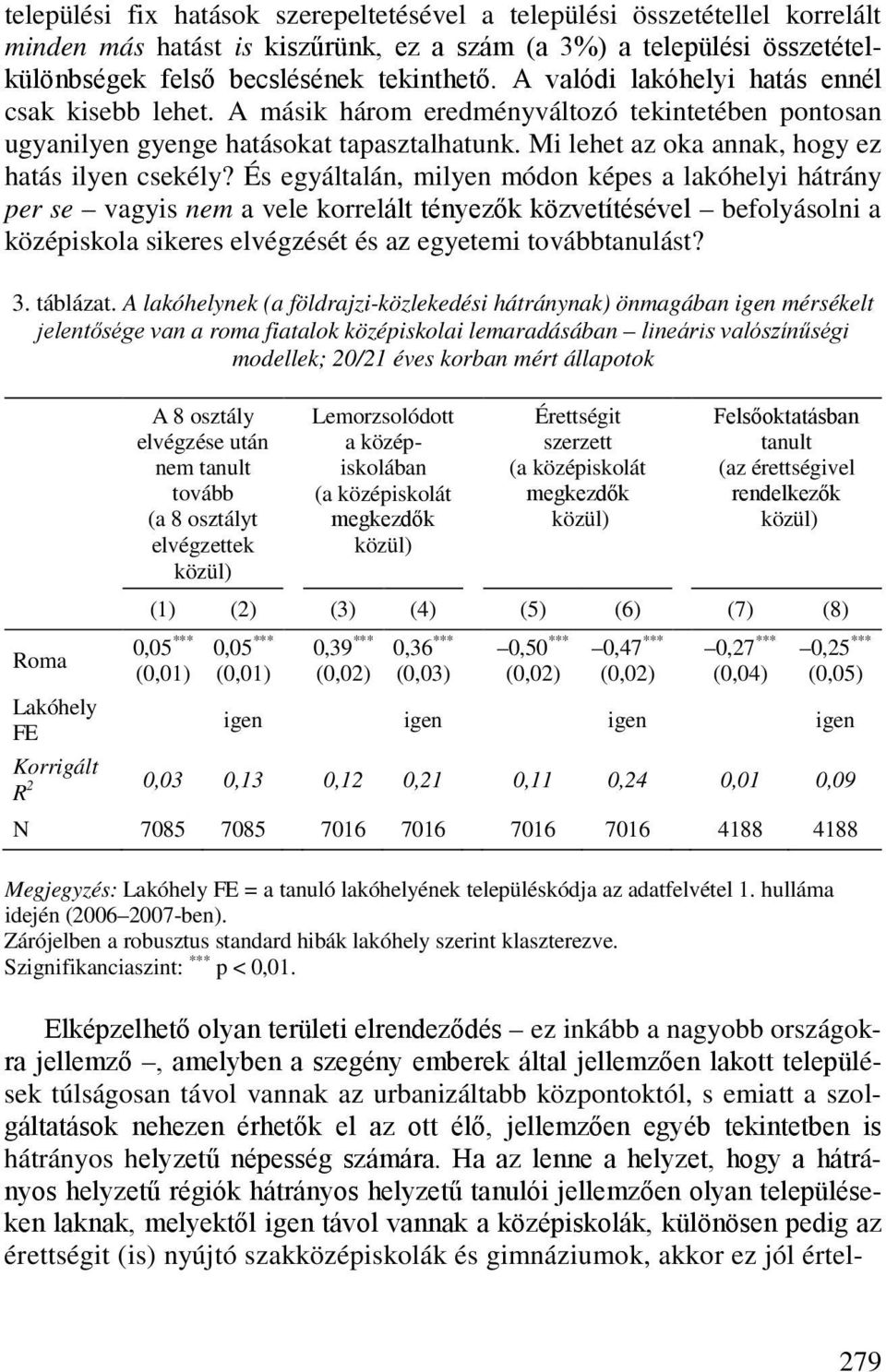 És egyáltalán, milyen módon képes a lakóhelyi hátrány per se vagyis nem a vele korrelált tényezők közvetítésével befolyásolni a középiskola sikeres elvégzését és az egyetemi továbbtanulást? 3.