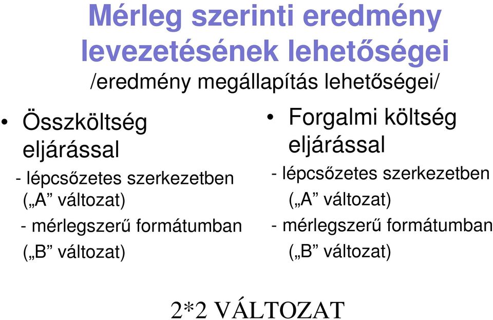 - mérlegszerű formátumban ( B változat) Forgalmi költség eljárással -