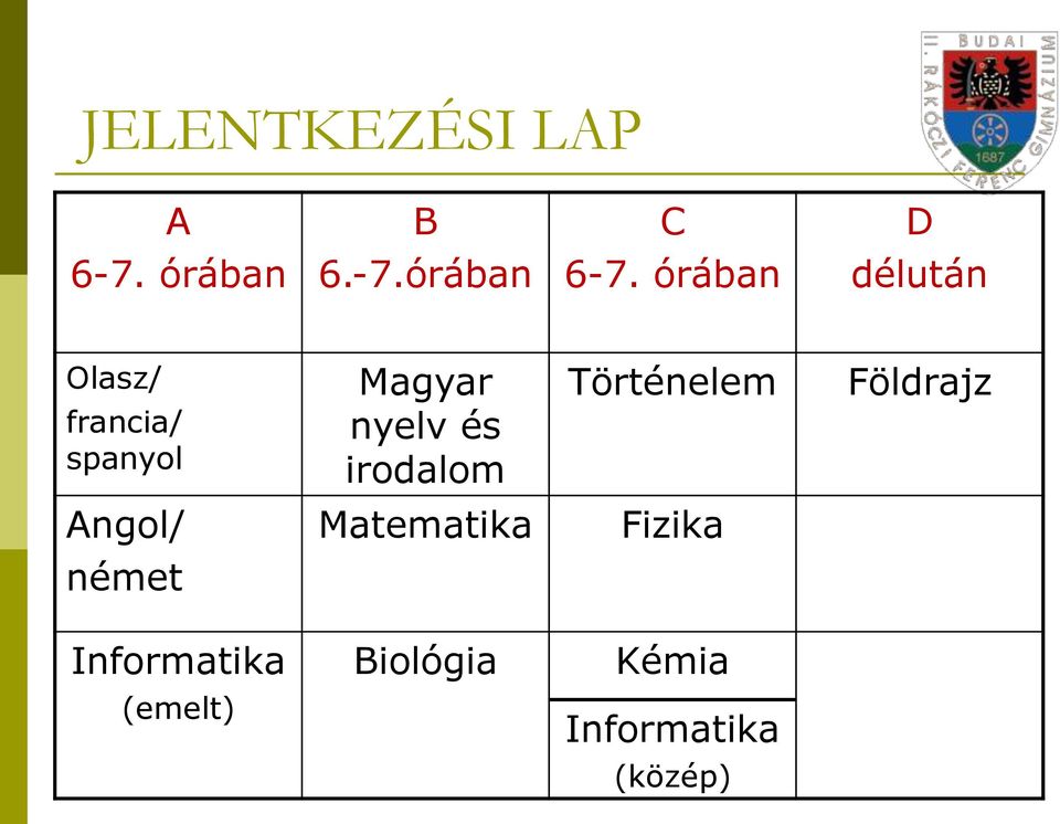 irodalom Történelem Földrajz Angol/ Matematika Fizika