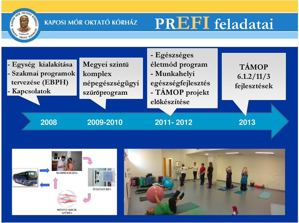 -Egészséges életmód program -Munkahelyi egészségfejlesztés -TÁMOP