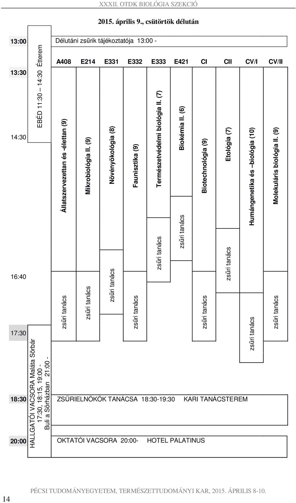 Sörházban 21:00 - A408 E214 E331 E332 E333 E421 CI CII CV/I CV/II Állatszervezettan és -élettan (9) zsűri tanács Mikrobiológia II.