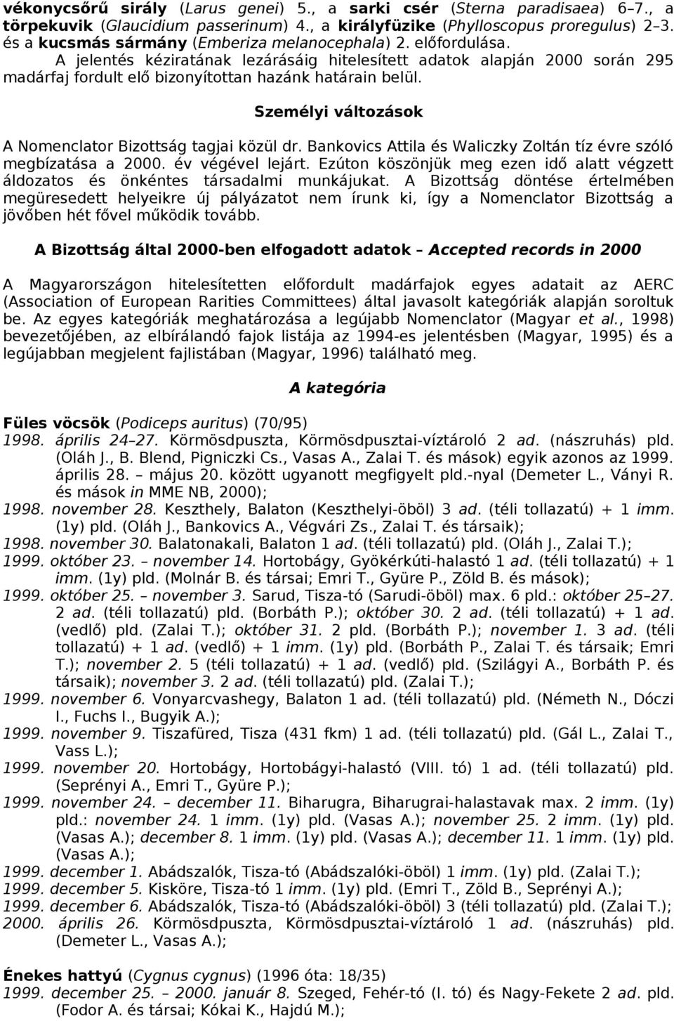 Személyi változások A Nomenclator Bizottság tagjai közül dr. Bankovics Attila és Waliczky Zoltán tíz évre szóló megbízatása a 2000. év végével lejárt.