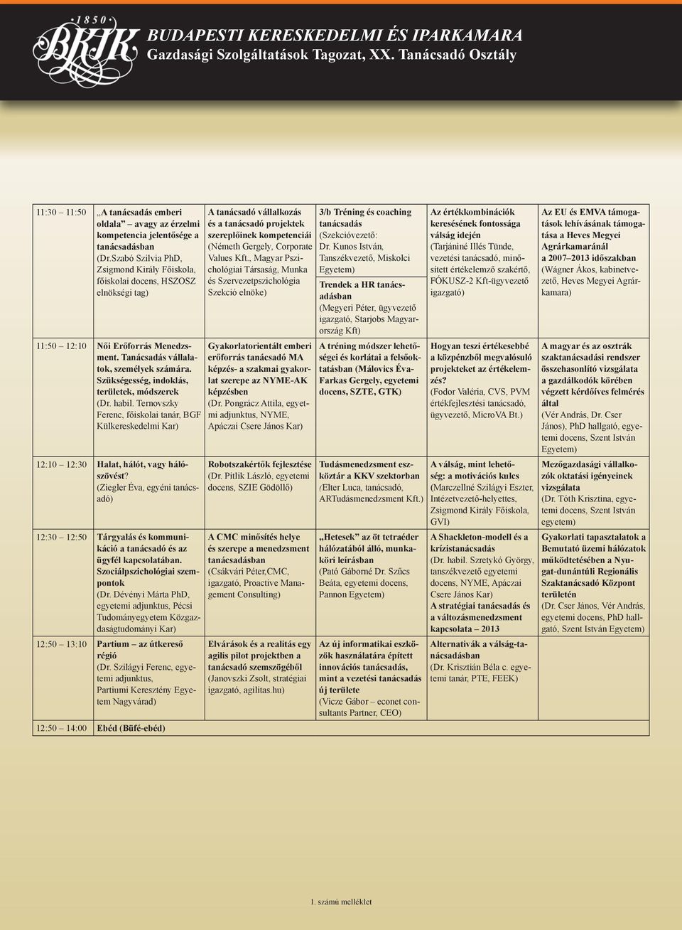 Szükségesség, indoklás, területek, módszerek (Dr. habil. Ternovszky Ferenc, főiskolai tanár, BGF Külkereskedelmi Kar) 12:10 12:30 Halat, hálót, vagy hálószövést?