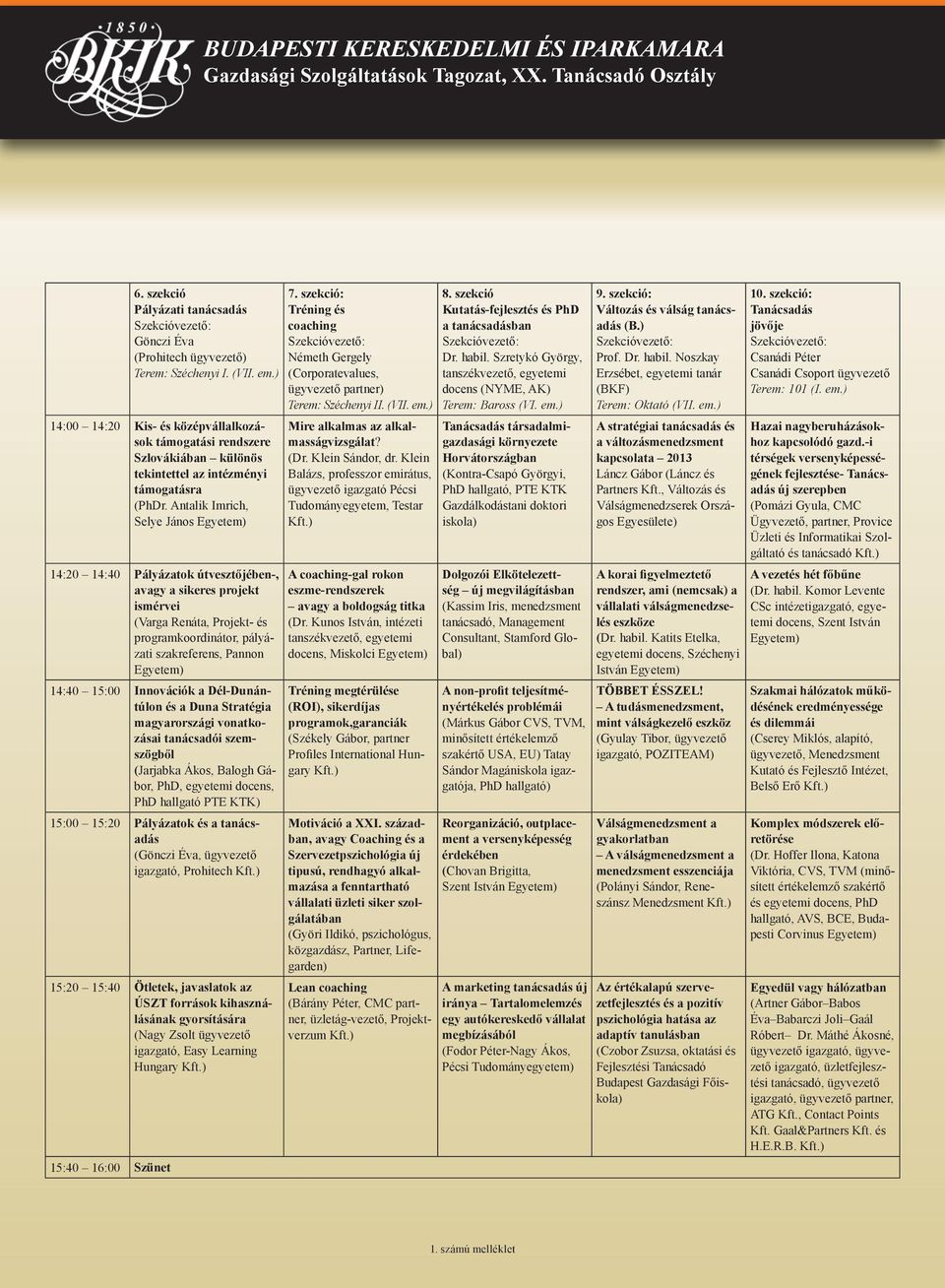 Antalik Imrich, Selye János 14:20 14:40 Pályázatok útvesztőjében-, avagy a sikeres projekt ismérvei (Varga Renáta, Projekt- és programkoordinátor, pályázati szakreferens, Pannon 14:40 15:00