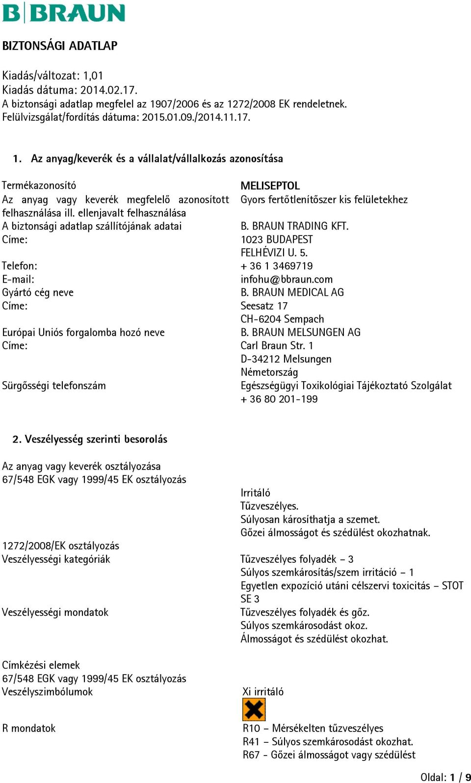 MELISEPTOL. Címe: Carl Braun Str. 1 D Melsungen Németország Egészségügyi  Toxikológiai Tájékoztató Szolgálat - PDF Ingyenes letöltés