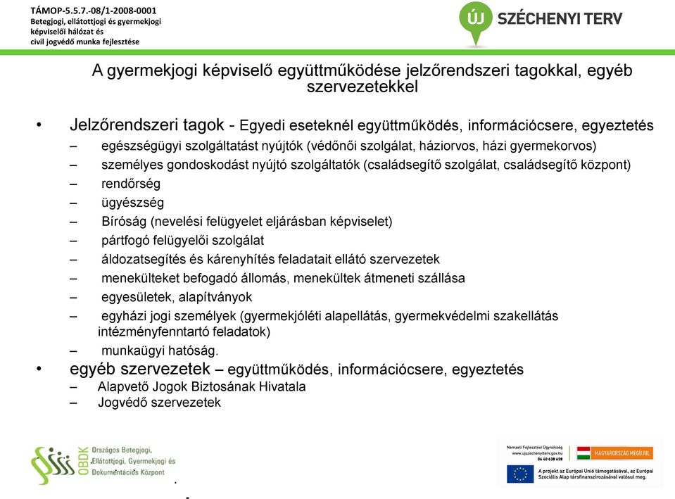 eljárásban képviselet) pártfogó felügyelői szolgálat áldozatsegítés és kárenyhítés feladatait ellátó szervezetek menekülteket befogadó állomás, menekültek átmeneti szállása egyesületek, alapítványok