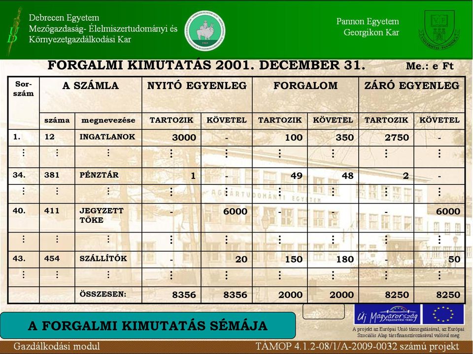 INGATLANOK 3000-100 350 2750-34 381 PÉNZTÁR 1-49 48 2-40 411 JEGYZETT TŐKE - 6000 - - -