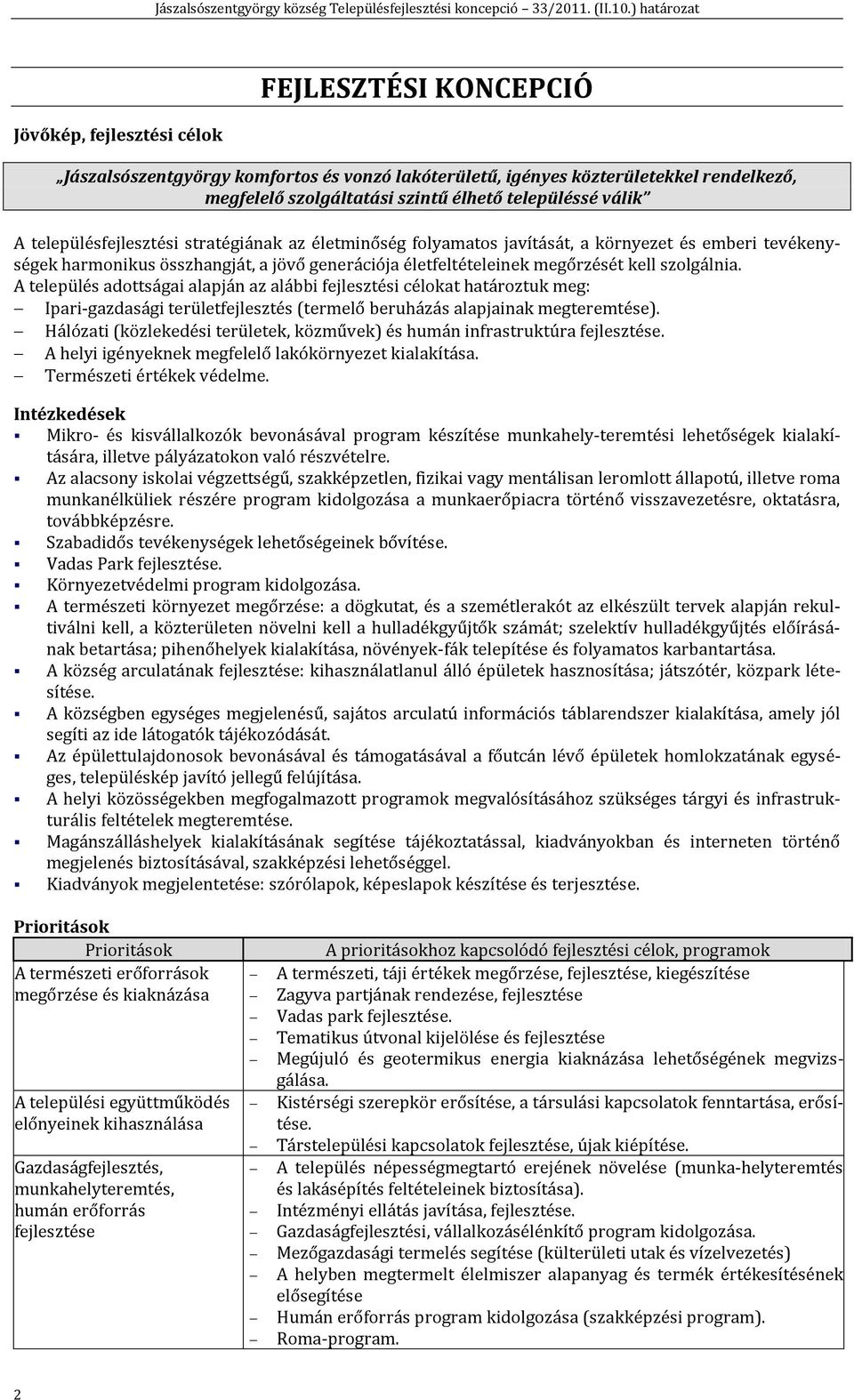 A település adottságai alapján az alábbi fejlesztési célokat határoztuk meg: Ipari-gazdasági területfejlesztés (termelő beruházás alapjainak megteremtése).