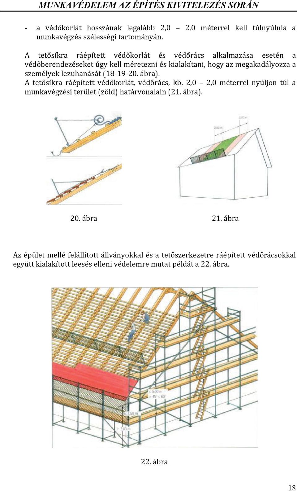 személyek lezuhanását (18-19-20. ábra). A tetősíkra ráépített védőkorlát, védőrács, kb.