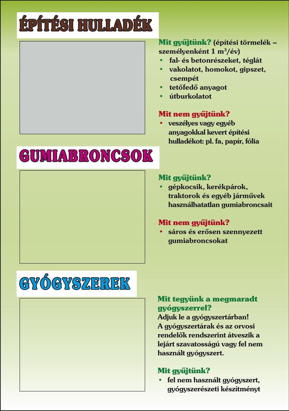 fa, papír, fólia gépkocsik, kerékpárok, traktorok és egyéb járművek használhatatlan gumiabroncsait sáros és erősen szennyezett gumiabroncsokat GYÓGYSZEREK