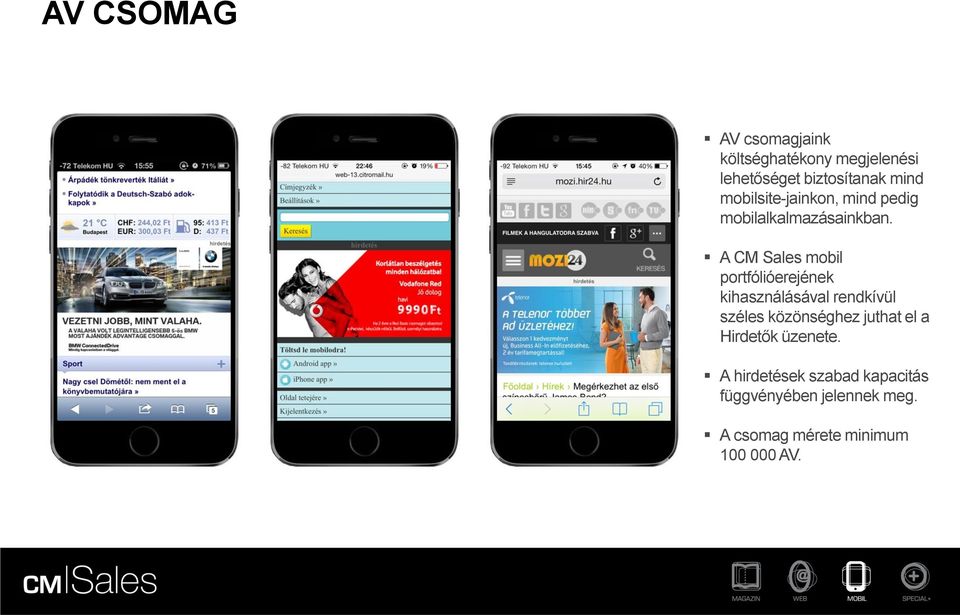 A CM Sales mobil portfólióerejének kihasználásával rendkívül széles közönséghez
