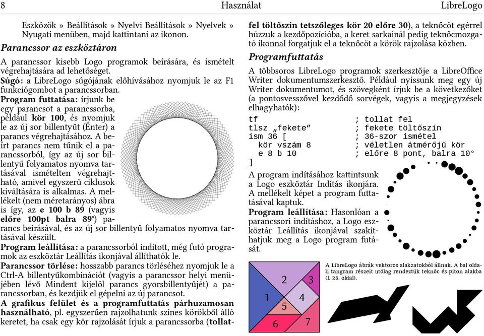 Súgó: a LibreLogo súgójának előhívásához nyomjuk le az F1 funkciógombot a parancssorban.
