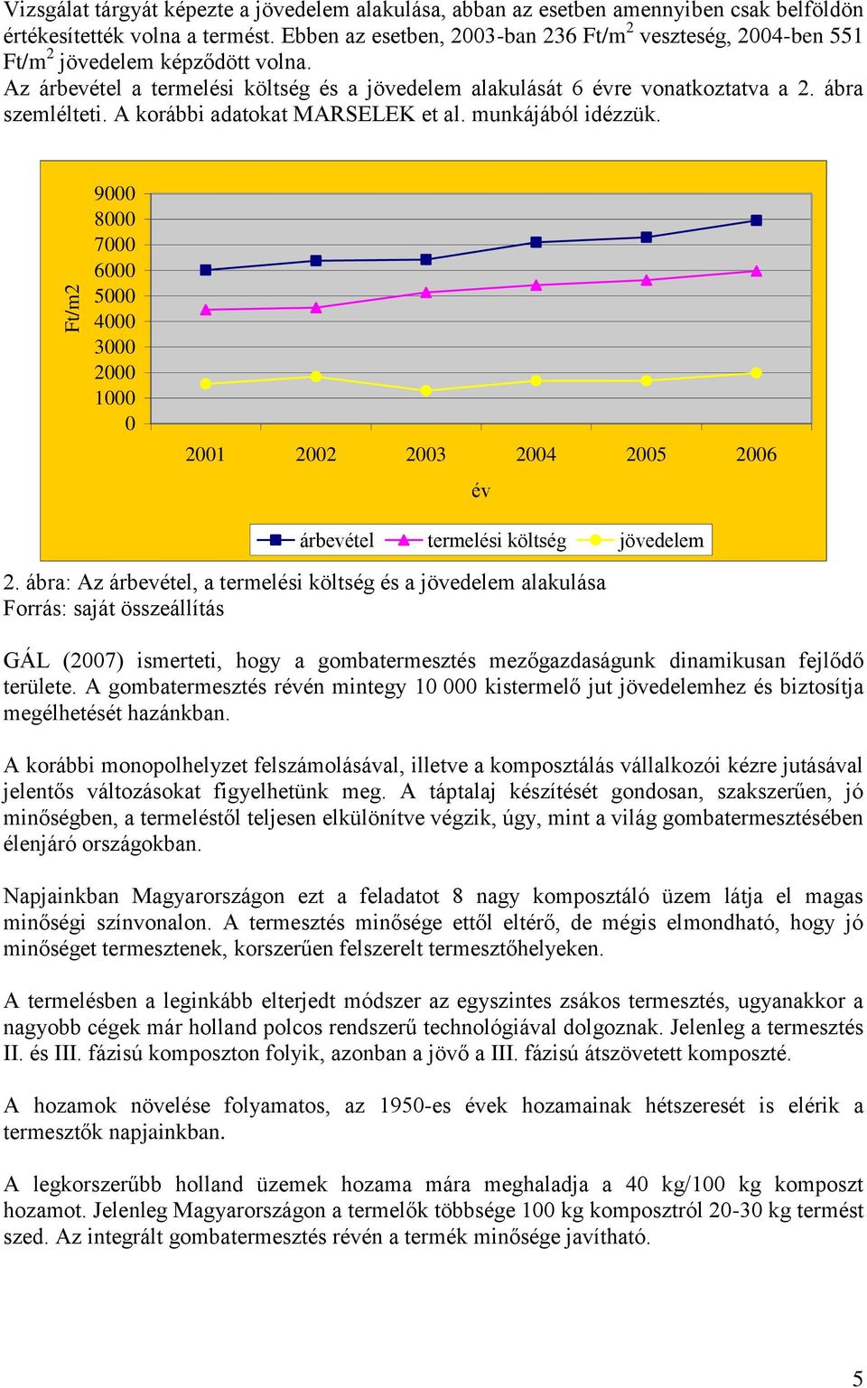 A korábbi adatokat MARSELEK et al. munkájából idézzük. 9000 8000 7000 6000 5000 4000 3000 2000 1000 0 2001 2002 2003 2004 2005 2006 év árbevétel termelési költség jövedelem 2.