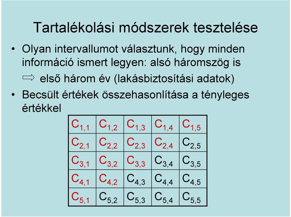 értékek összehasolítása a téleges értékkel C C 2 C 22 C 3 C 25 C 32 C 4 C 35