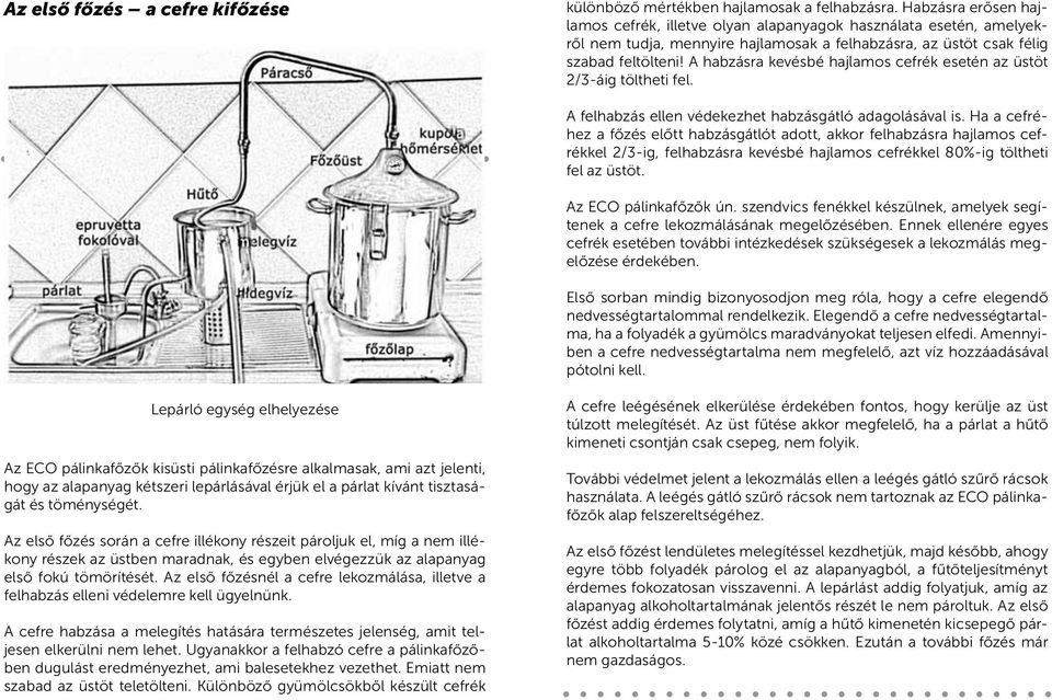 A habzásra kevésbé hajlamos cefrék esetén az üstöt 2/3-áig töltheti fel. A felhabzás ellen védekezhet habzásgátló adagolásával is.