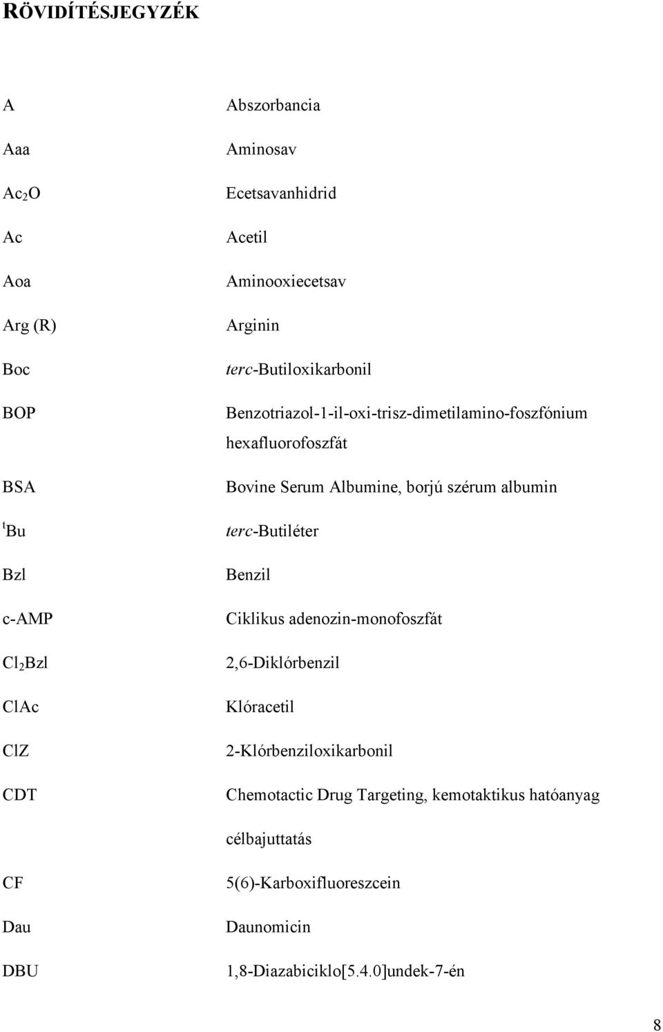 Albumine, borjú szérum albumin terc-butiléter Benzil Ciklikus adenozin-monofoszfát 2,6-Diklórbenzil Klóracetil 2-Klórbenziloxikarbonil