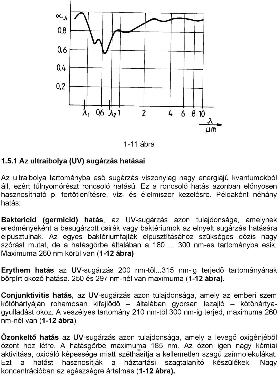 Példaként néhány hatás: Baktericid (germicid) hatás, az UV-sugárzás azon tulajdonsága, amelynek eredményeként a besugárzott csirák vagy baktériumok az elnyelt sugárzás hatására elpusztulnak.