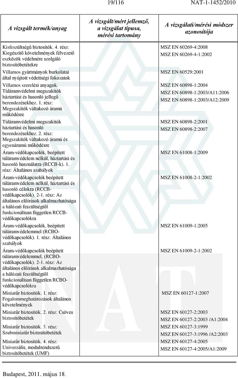 Túláramvédelmi megszakítók háztartási és hasonló jellegû berendezésekhez. 1. rész: Megszakítók váltakozó áramú mûködésre Túláramvédelmi megszakítók háztartási és hasonló berendezésekhez. 2.