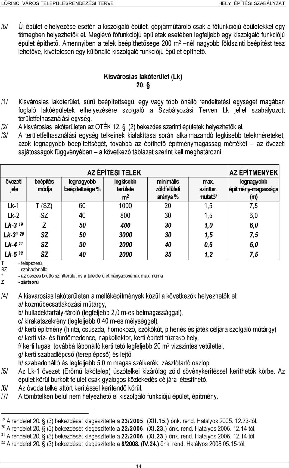 Amennyiben a telek beépíthetősége 200 m 2 nél nagyobb földszinti beépítést tesz lehetővé, kivételesen egy különálló kiszolgáló funkciójú épület építhető. Kisvárosias lakóterület (Lk) 20.