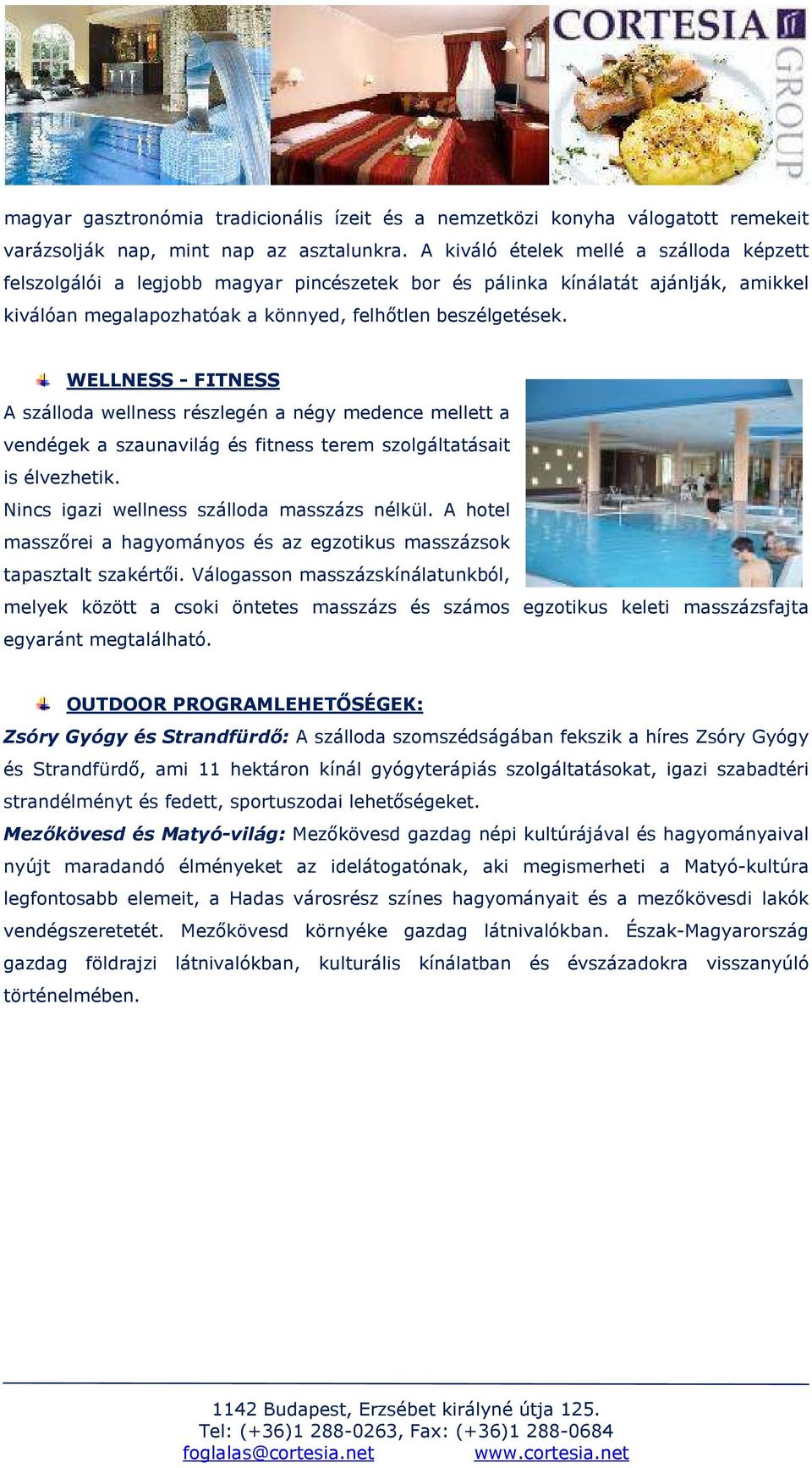 WELLNESS - FITNESS A szálloda wellness részlegén a négy medence mellett a vendégek a szaunavilág és fitness terem szolgáltatásait is élvezhetik. Nincs igazi wellness szálloda masszázs nélkül.