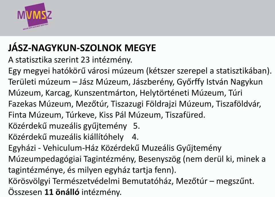 Múzeum, Tiszaföldvár, Finta Múzeum, Túrkeve, Kiss Pál Múzeum, Tiszafüred. Közérdekű muzeális gyűjtemény 5. Közérdekű muzeális kiállítóhely 4.