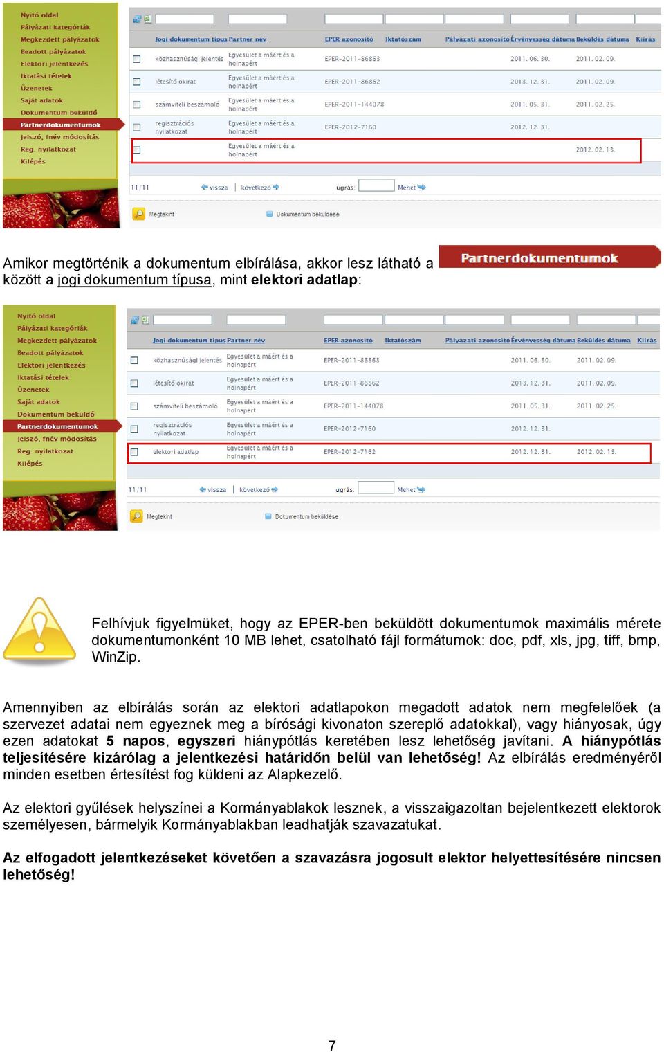 Amennyiben az elbírálás során az elektori adatlapokon megadott adatok nem megfelelőek (a szervezet adatai nem egyeznek meg a bírósági kivonaton szereplő adatokkal), vagy hiányosak, úgy ezen adatokat