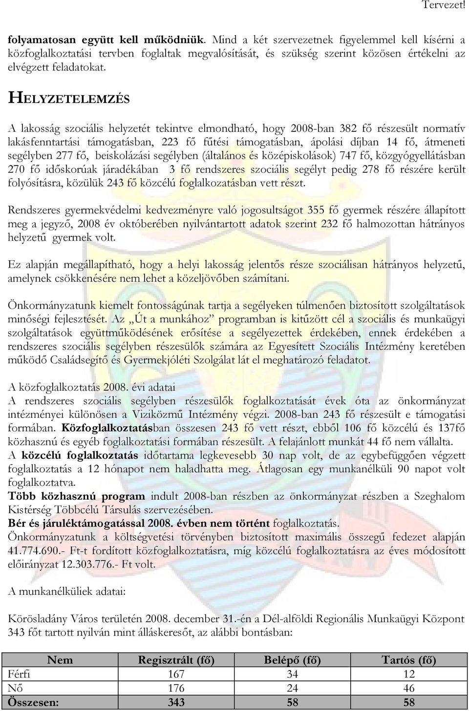 HELYZETELEMZÉS A lakosság szociális helyzetét tekintve elmondható, hogy 2008-ban 382 fő részesült normatív lakásfenntartási támogatásban, 223 fő fűtési támogatásban, ápolási díjban 14 fő, átmeneti