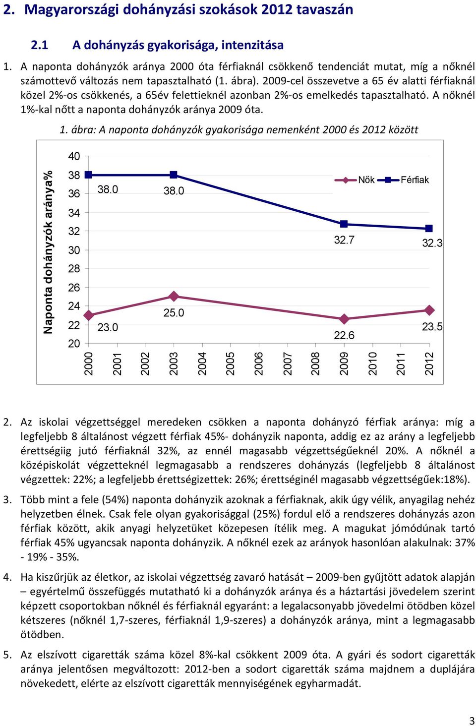 2009-cel összevetve a 65 év alatti férfiaknál közel 2%-os csökkenés, a 65év felettieknél azonban 2%-os emelkedés tapasztalható. A nőknél 1%