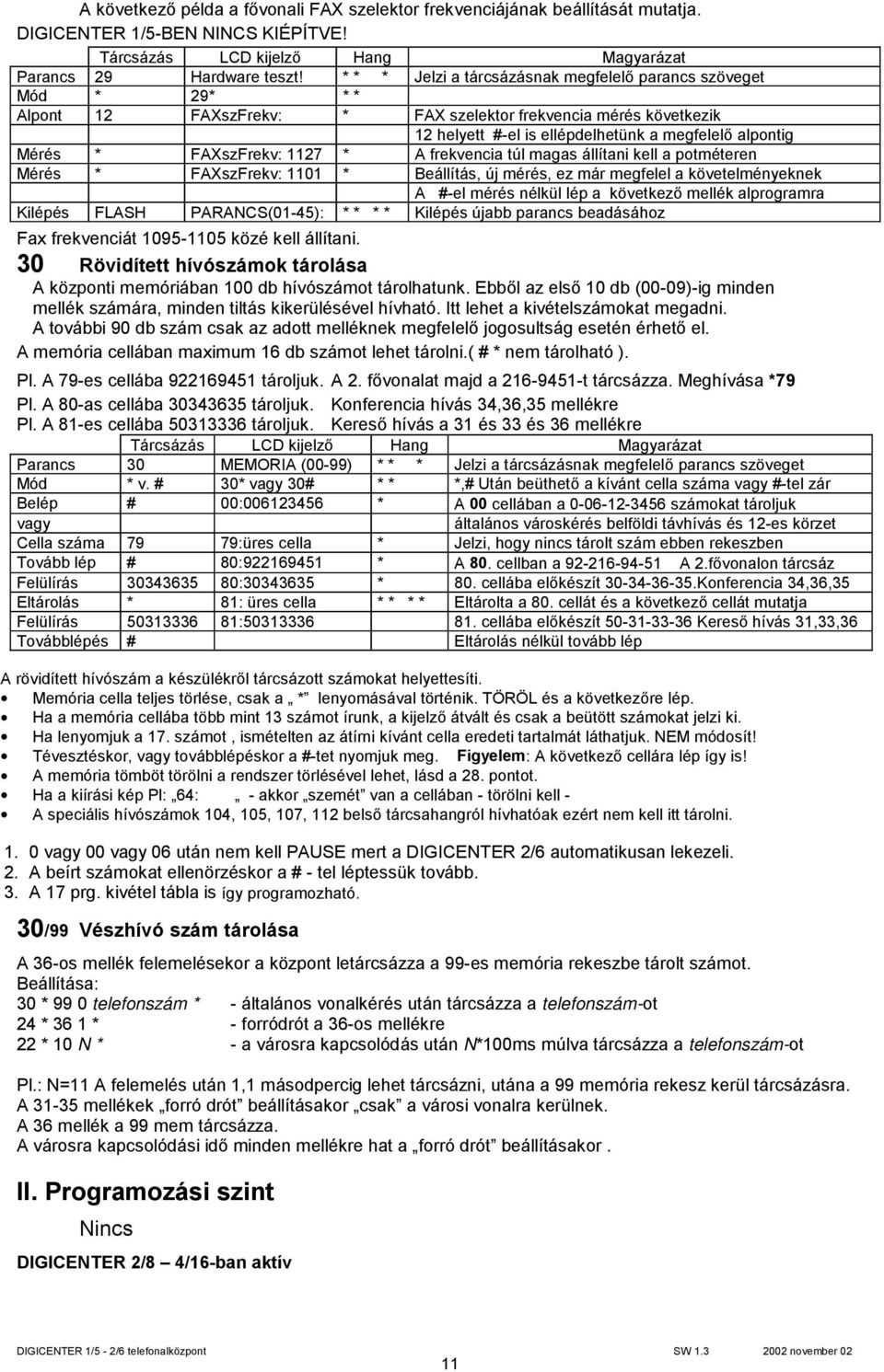 FAXszFrekv: 1127 * A frekvencia túl magas állítani kell a potméteren Mérés * FAXszFrekv: 1101 * Beállítás, új mérés, ez már megfelel a követelményeknek A #-el mérés nélkül lép a következő mellék