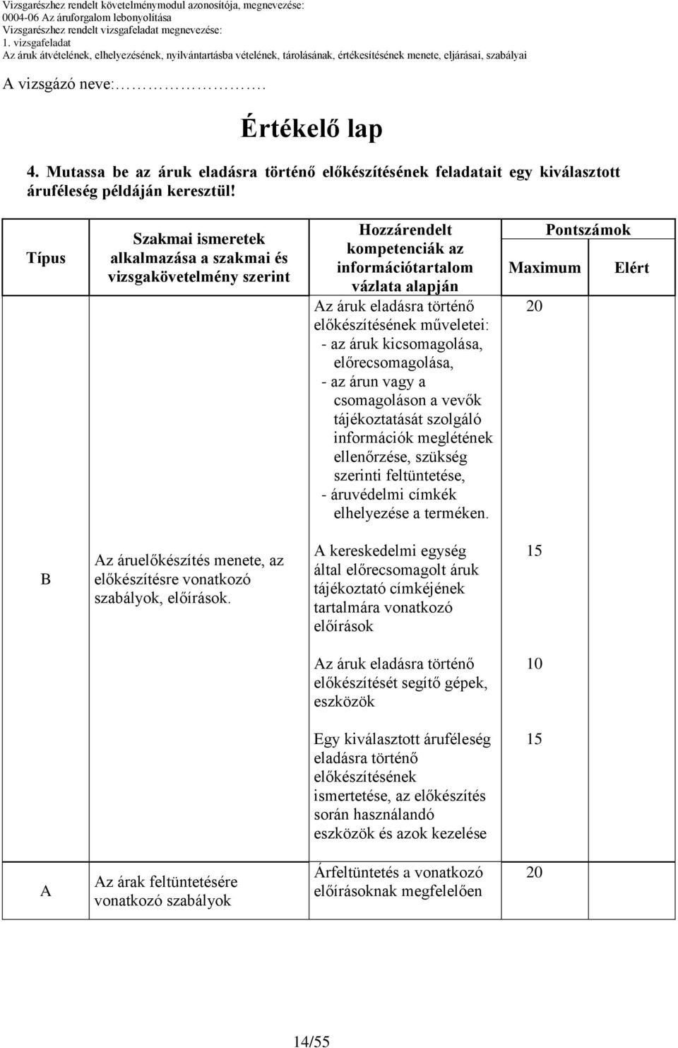 áruk kicsomagolása, előrecsomagolása, - az árun vagy a csomagoláson a vevők tájékoztatását szolgáló információk meglétének ellenőrzése, szükség szerinti feltüntetése, - áruvédelmi címkék elhelyezése