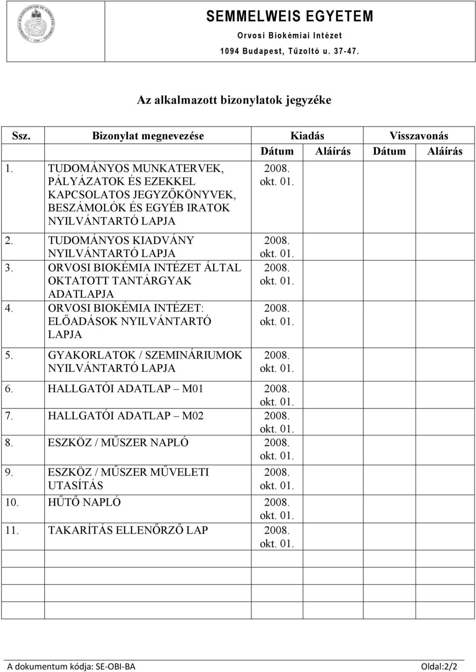 TUDOMÁNYOS MUNKATERVEK, PÁLYÁZATOK ÉS EZEKKEL KAPCSOLATOS JEGYZŐKÖNYVEK, BESZÁMOLÓK ÉS EGYÉB IRATOK NYILVÁNTARTÓ LAPJA 2. TUDOMÁNYOS KIADVÁNY NYILVÁNTARTÓ LAPJA 3.