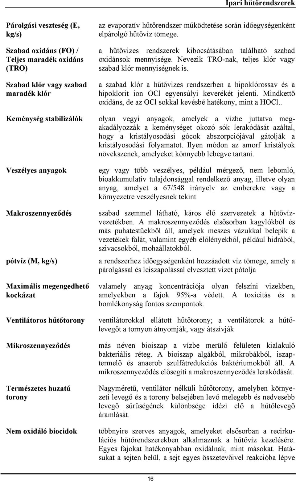 tömege. a hűtővizes rendszerek kibocsátásában található szabad oxidánsok mennyisége. Nevezik TRO-nak, teljes klór vagy szabad klór mennyiségnek is.