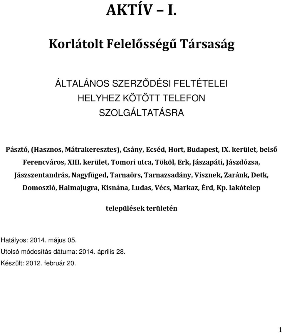 Mátrakeresztes), Csány, Ecséd, Hort, Budapest, IX. kerület, belső Ferencváros, XIII.