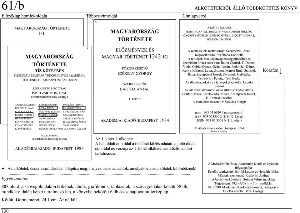 TUDOPMÁNYOS AKADÉMIA TÖRTÉNETTUDOMÁNYI INTÉZETÉBEN SZERKESZTŐ BIZOTTSÁG PACH ZSIGMOND PÁL a szerkesztő bizottság vezetője ANDICS ERZSÉBET LEDERER EMMA PAMLÉNYI ERVIN BEREND T.