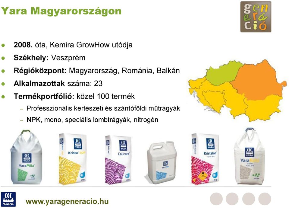 Románia, Balkán Alkalmazottak száma: 23 Termékportfólió: közel 100 termék