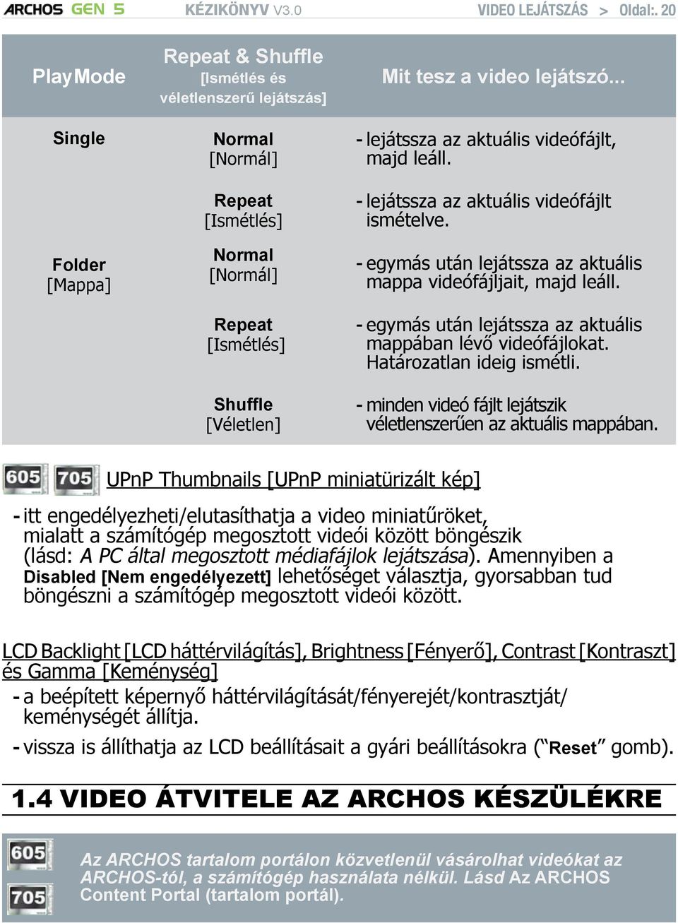 lejátszó... -lejátssza az aktuális videófájlt, - majd leáll. -lejátssza az aktuális videófájlt - ismételve. -egymás után lejátssza az aktuális - mappa videófájljait, majd leáll.