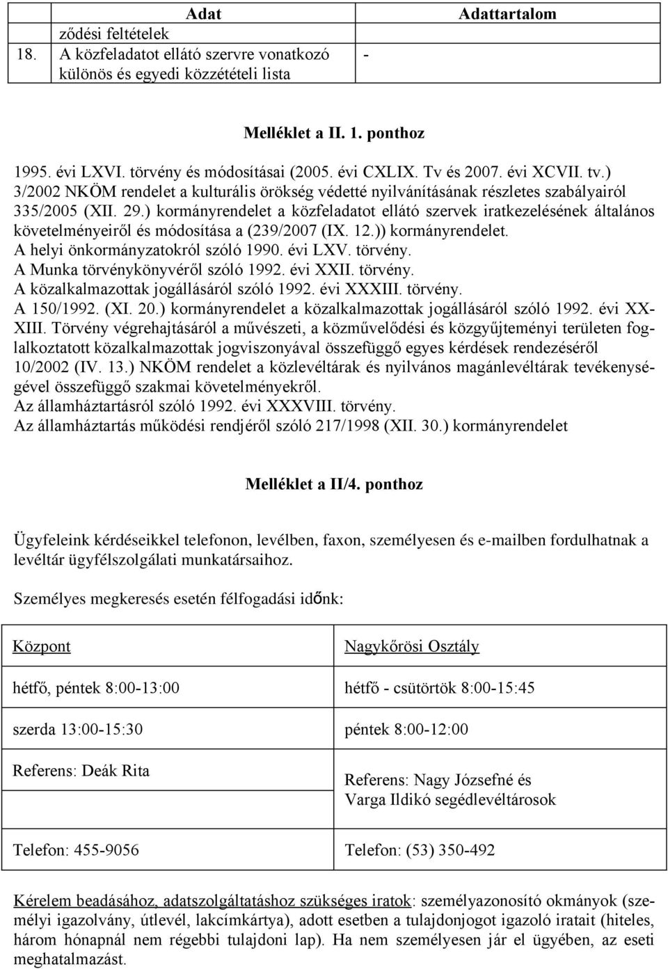 ) kormányrendelet a közfeladatot ellátó szervek iratkezelésének általános követelményeiről és módosítása a (239/2007 (IX. 12.)) kormányrendelet. A helyi önkormányzatokról szóló 1990. évi LXV. törvény.