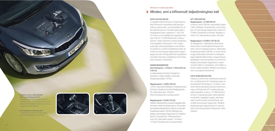 Kézi kapcsolású sebességváltó A legmodernebb váltótechnológia gyors, finom kapcsolásokat tesz lehetővé 1 2 CEE'D HAJTÁSLÁNCOK: A nagyobb teljesítményű és forgatónyomatékú kifinomult motorokkal még
