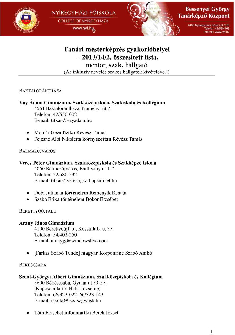 hu Molnár Géza fizika Révész Tamás Fejesné Albi Nikoletta környezettan Révész Tamás BALMAZÚJVÁROS Veres Péter Gimnázium, Szakközépiskola és Szakképző Iskola 4060 Balmazújváros, Batthyány u. 1-7.