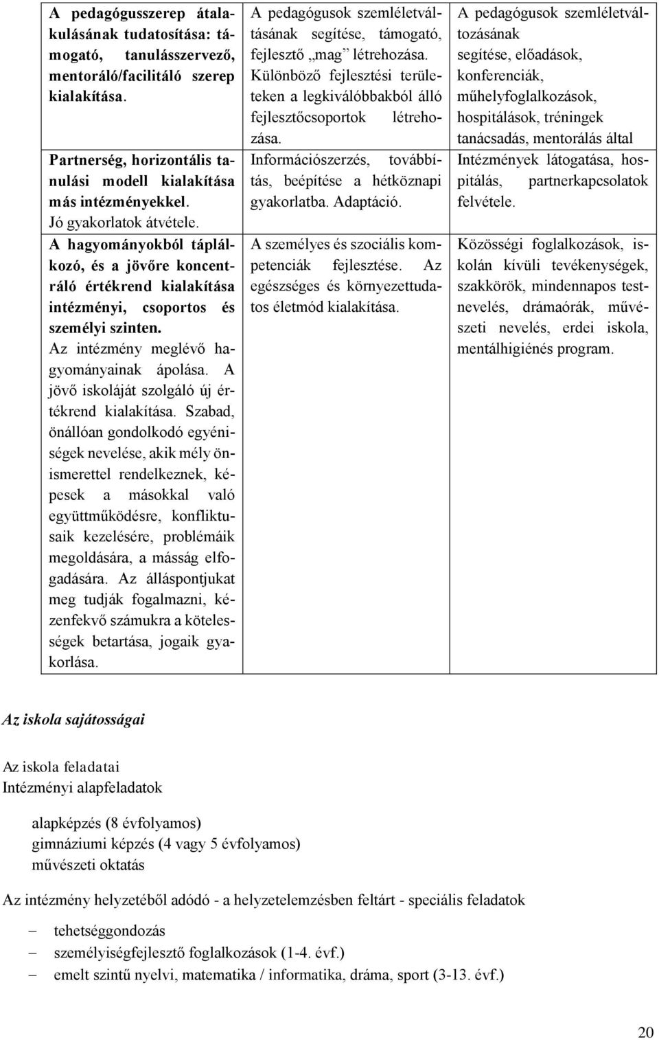 A jövő iskoláját szolgáló új értékrend kialakítása.