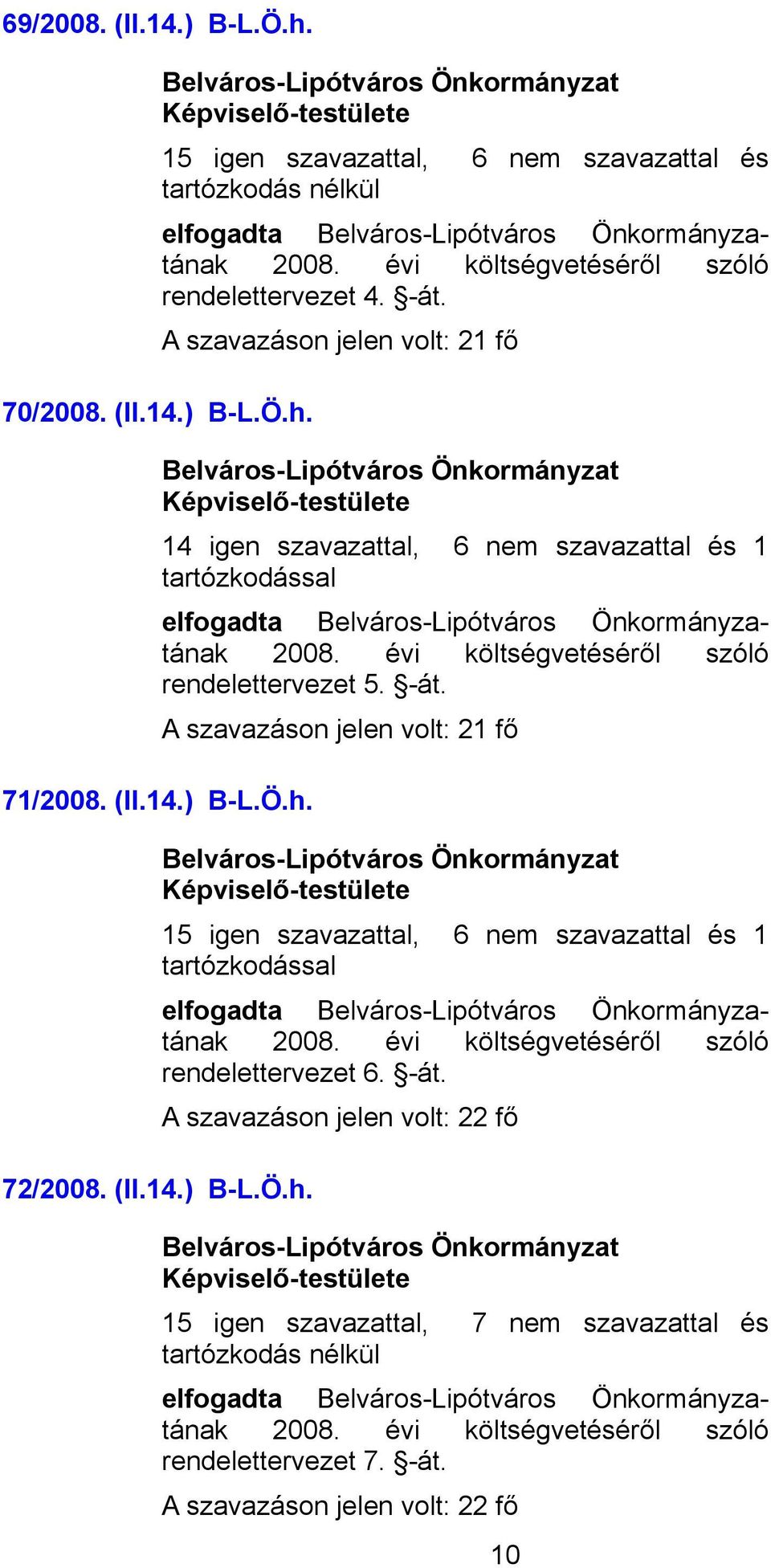 71/2008. (II.14.) B-L.Ö.h. 15 igen szavazattal, 6 nem szavazattal és 1 elfogadta ának rendelettervezet 6. -át.