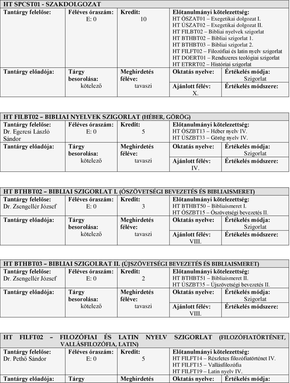 HT FILFT02 Filozófiai és latin nyelv szigorlat HT DOERT01 Rendszeres teológiai szigorlat HT ETRRT02 Históriai szigorlat X. Szigorlat HT FILBT02 BIBLIAI NYELVEK SZIGORLAT (HÉBER, GÖRÖG) Dr.