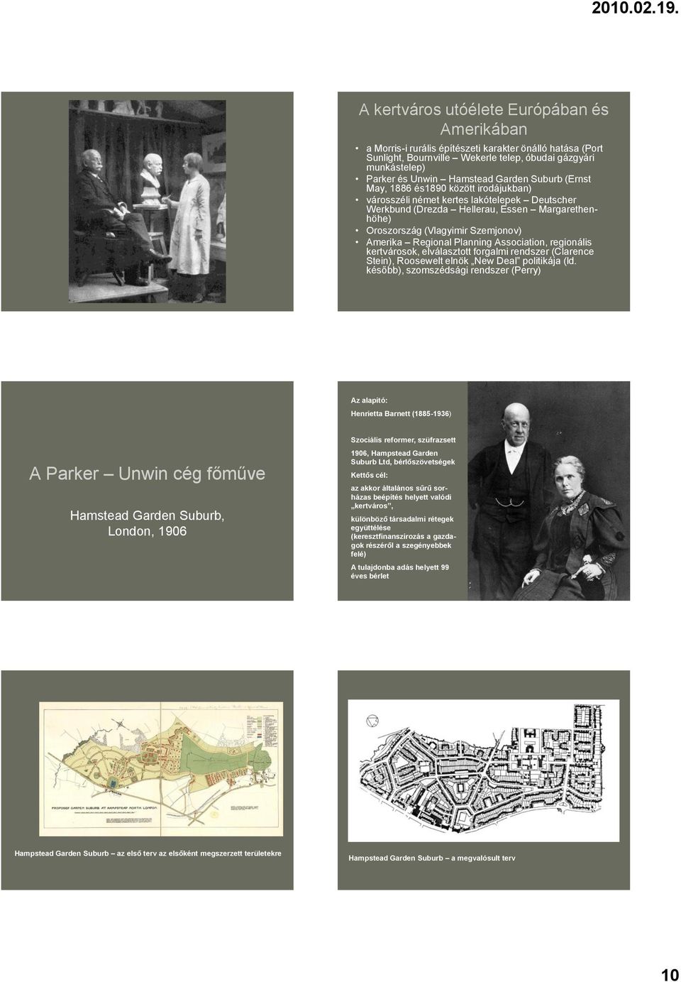 Regional Planning Association, regionális kertvárosok, elválasztott forgalmi rendszer (Clarence Stein), Roosewelt elnök New Deal politikája (ld.