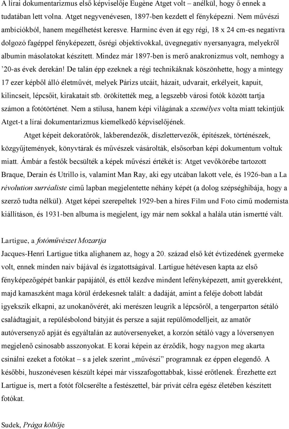Harminc éven át egy régi, 18 x 24 cm-es negatívra dolgozó fagéppel fényképezett, ősrégi objektívokkal, üvegnegatív nyersanyagra, melyekről albumin másolatokat készített.